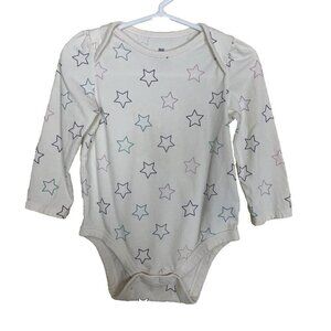 Baby Gap Long Sleeve Bodysuit Ivory Star Print Organic Cotton Girls 18-24 Months